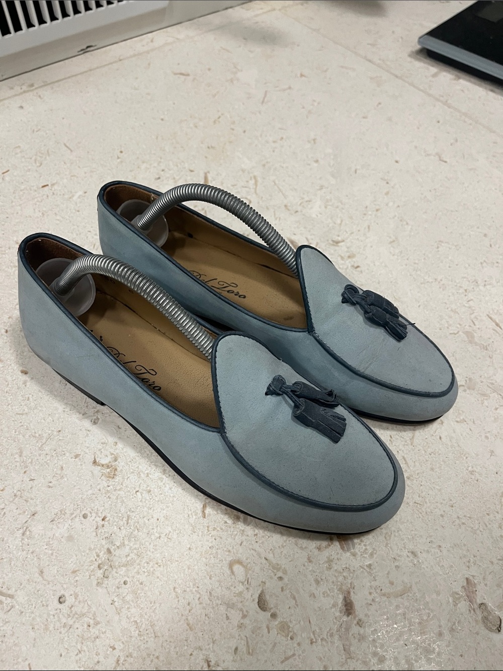 Del Toro Light Blue Suede Tassel Loafers